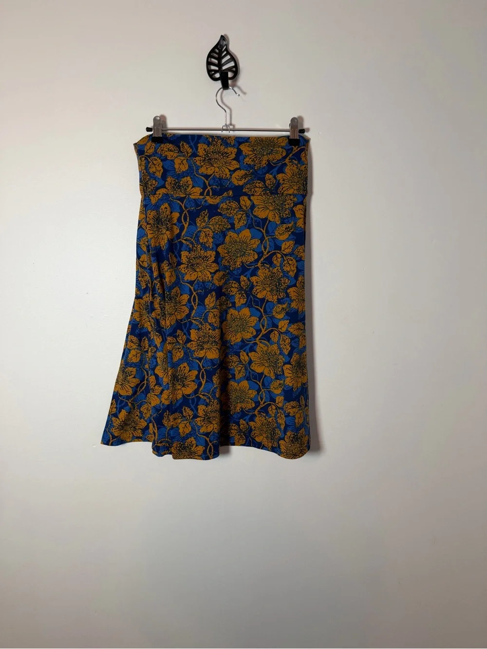 LuLaRoe Blue and Mustard Floral Midi Skirt